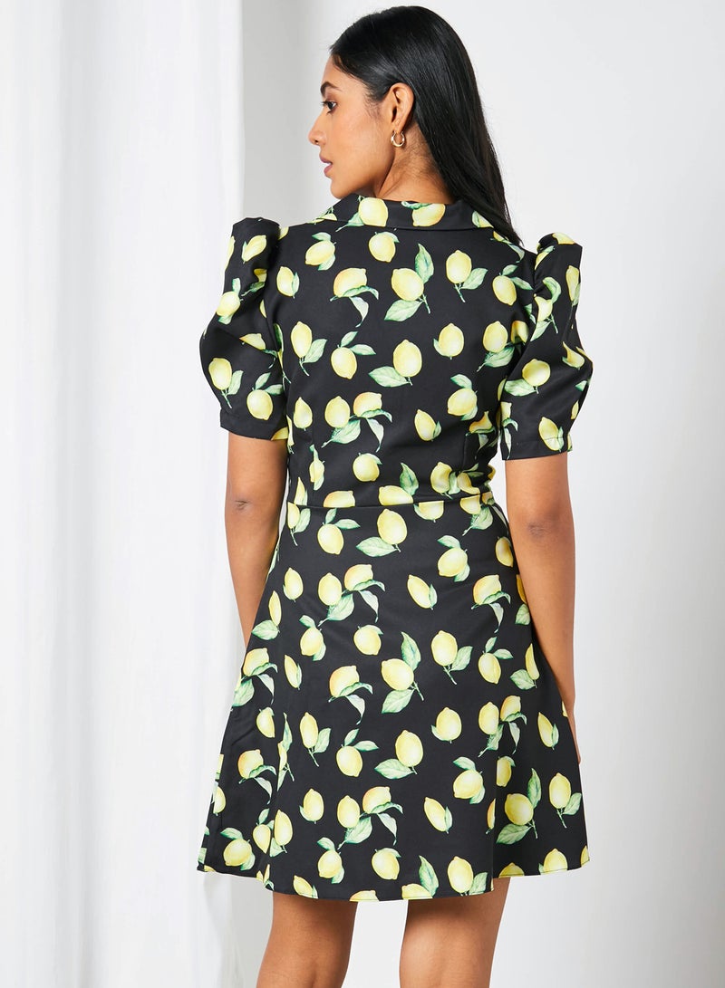 trendyol All-Over Lemon Print Dress Black  - Image 4