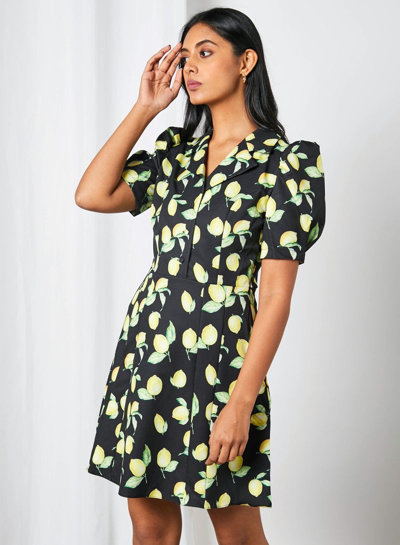 trendyol All-Over Lemon Print Dress Black  - Image 3