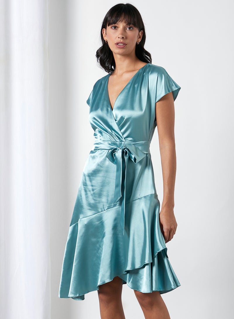 trendyol Bow Detail Asymmetric Hem Dress Mint  - Image 1