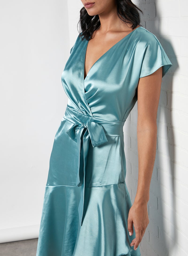 trendyol Bow Detail Asymmetric Hem Dress Mint  - Image 2