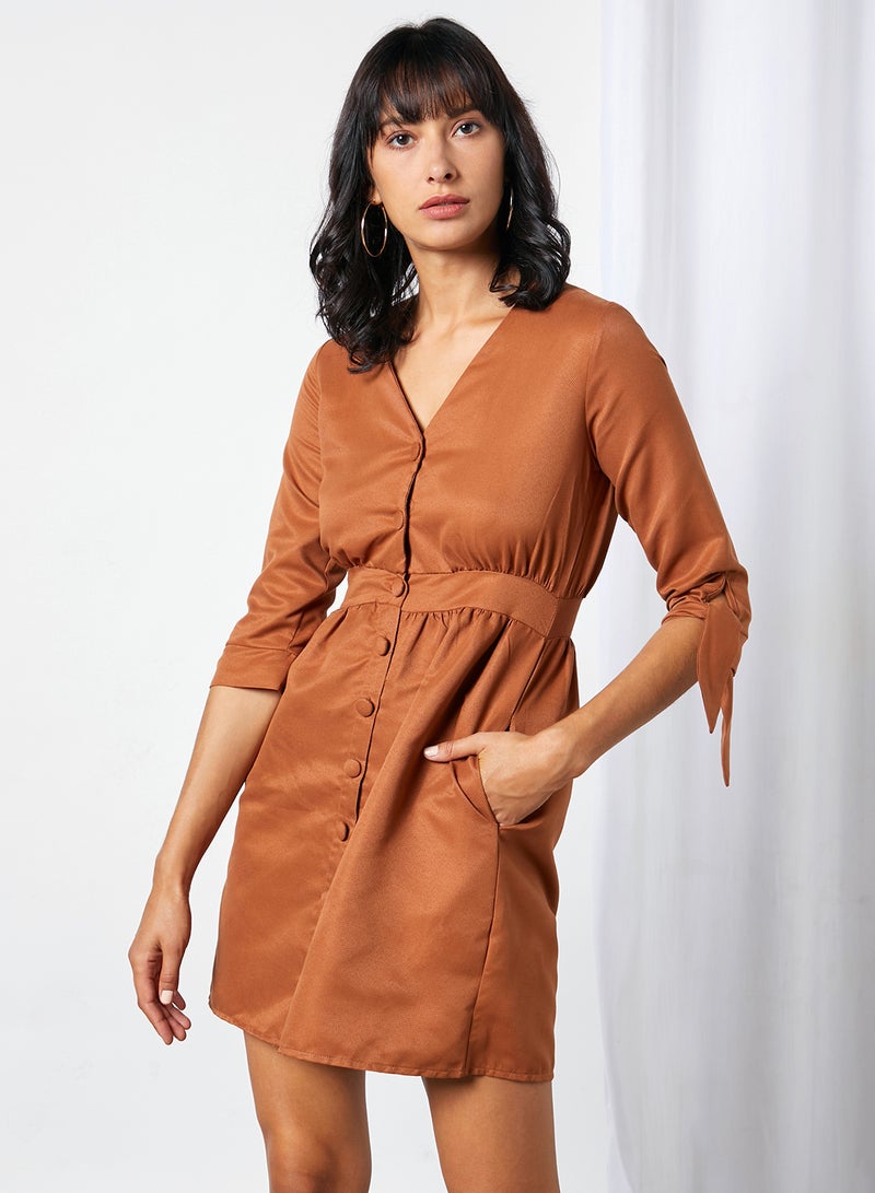 trendyol - Tie Sleeve Button Dress brown - Image 1