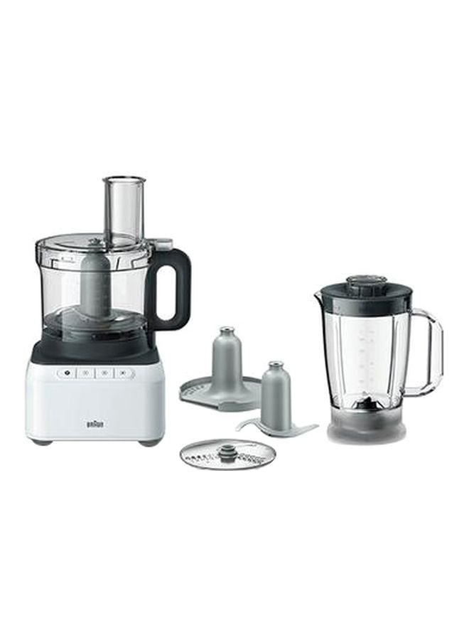 BRAUN Food Processor, 1.2L Blender, 2 Speeds, Pulse Function, Slicing and Grating disc, Dough 2.1 L 800 W FP3131WH White/Grey/Black 