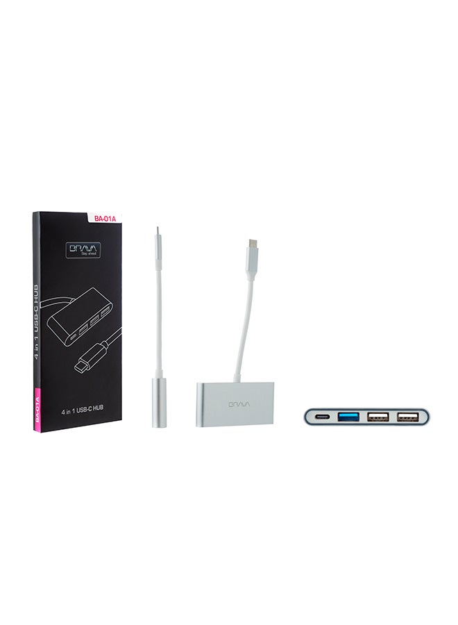 Brava 4 in 1 USB-C HUB Charging And Connecting Adapter Silver - Image 2