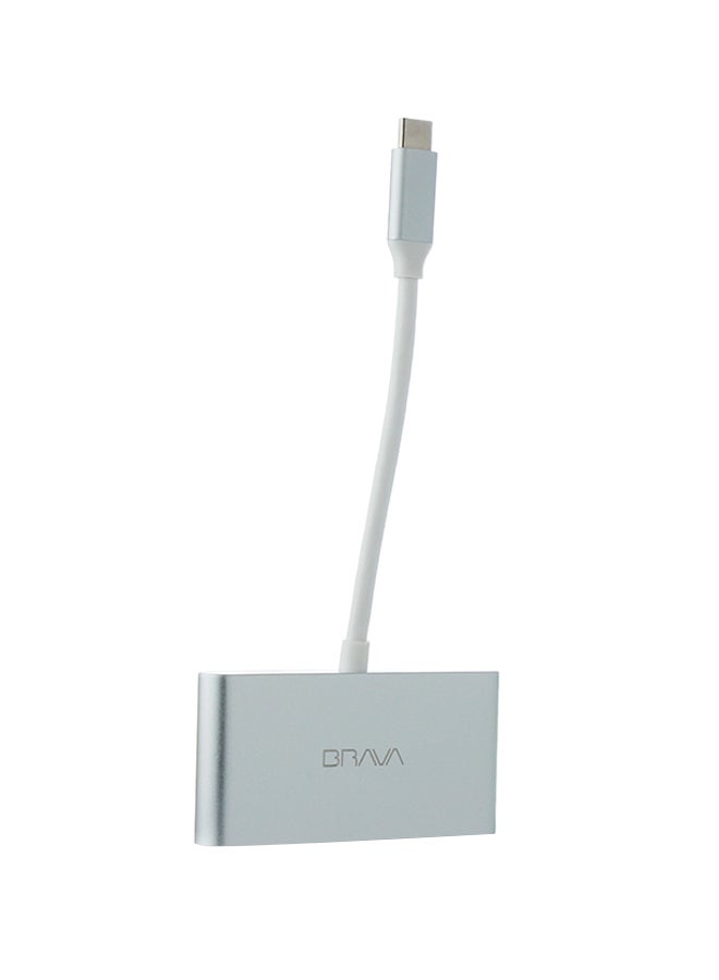 Brava 4 in 1 USB-C HUB Charging And Connecting Adapter Silver - Image 1