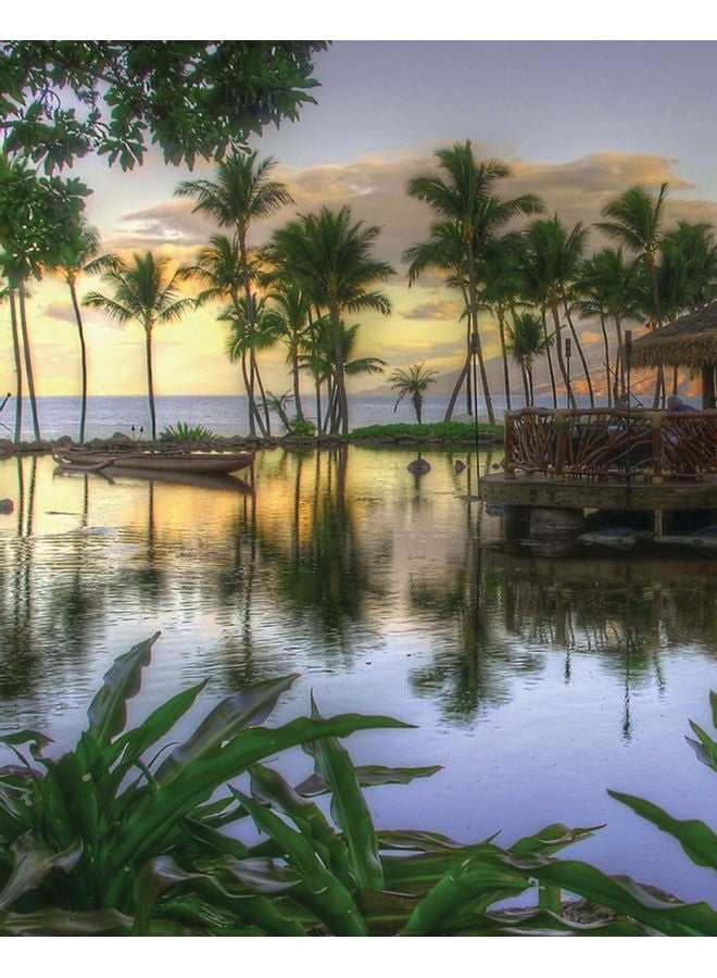 Zoot Lake View House Wall Art Framed Canvas Painting Multicolour 50x40cm