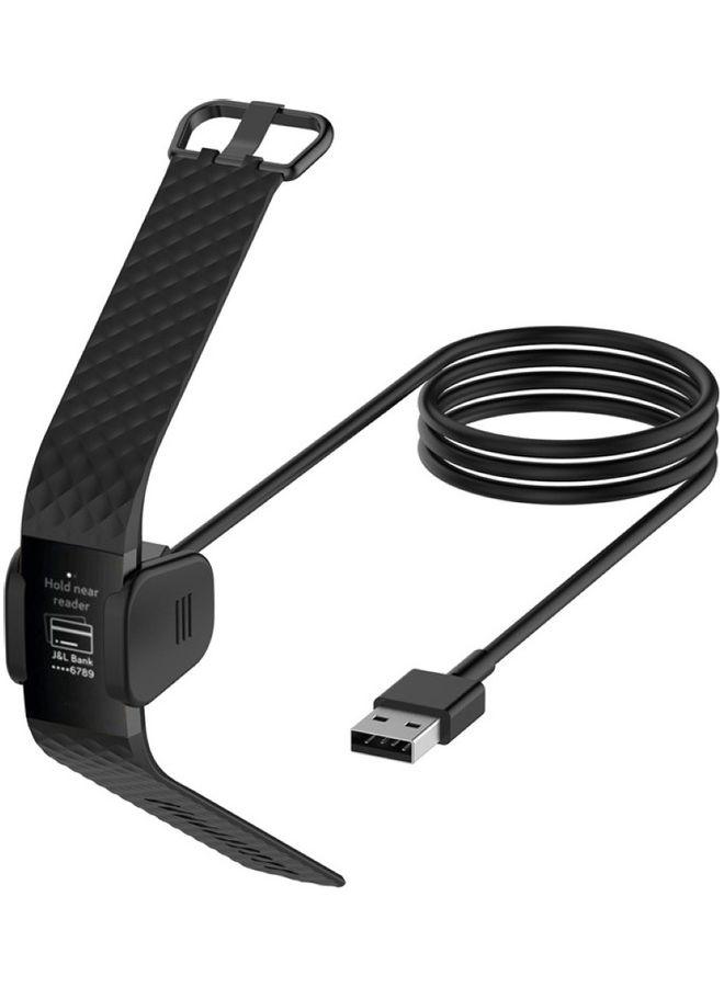 كابل و حامل شحن سريع بمنفذ USB مقاس 55/100 سم للسوار الذكي 3/4 أسود - Image 2