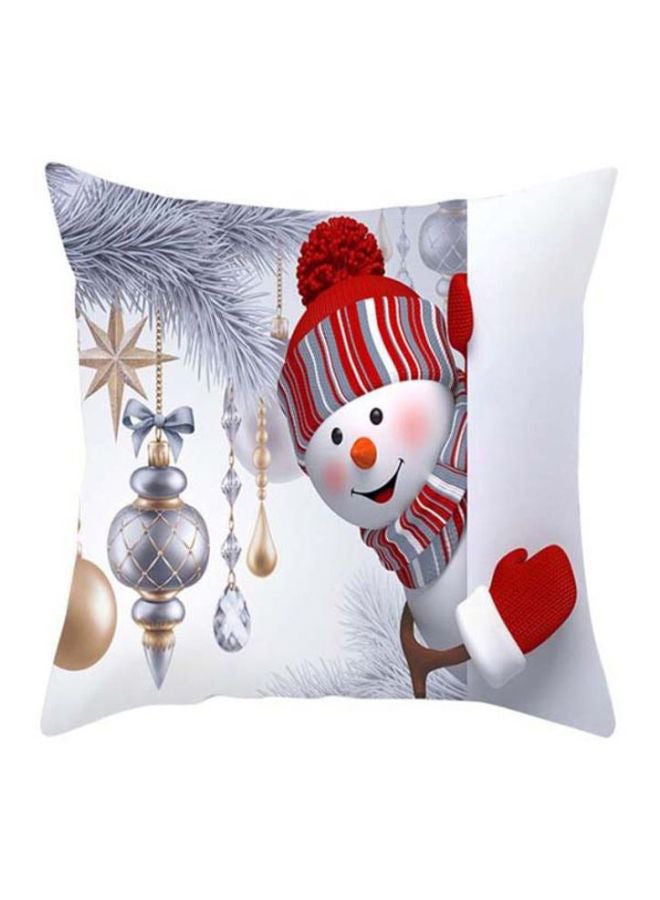 Snowman Printed Cushion Cover Red/Grey/White 45x45cm - Image 1