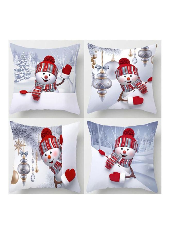 Snowman Printed Cushion Cover Red/Grey/White 45x45cm - Image 4