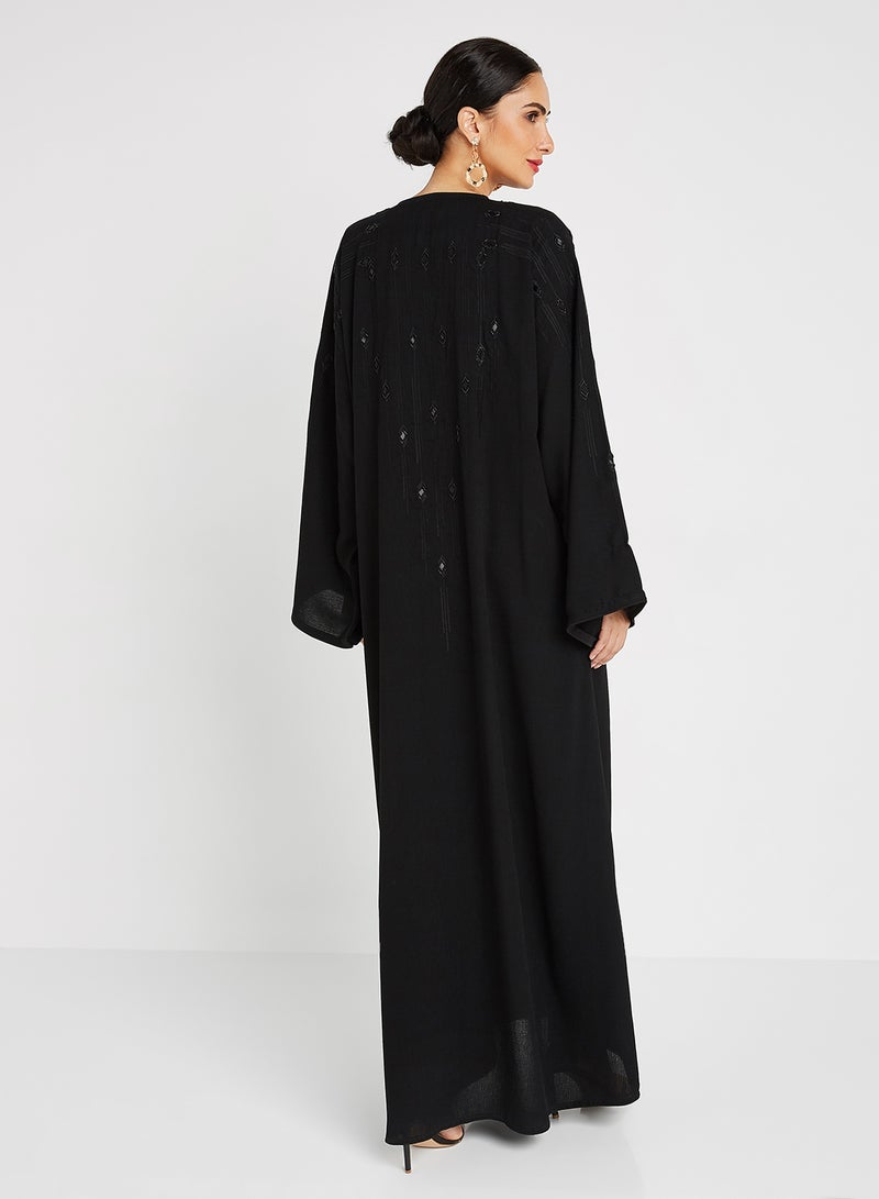 ROZA Embroidery Stone Work Abaya Wih Sheila Black  - Image 2