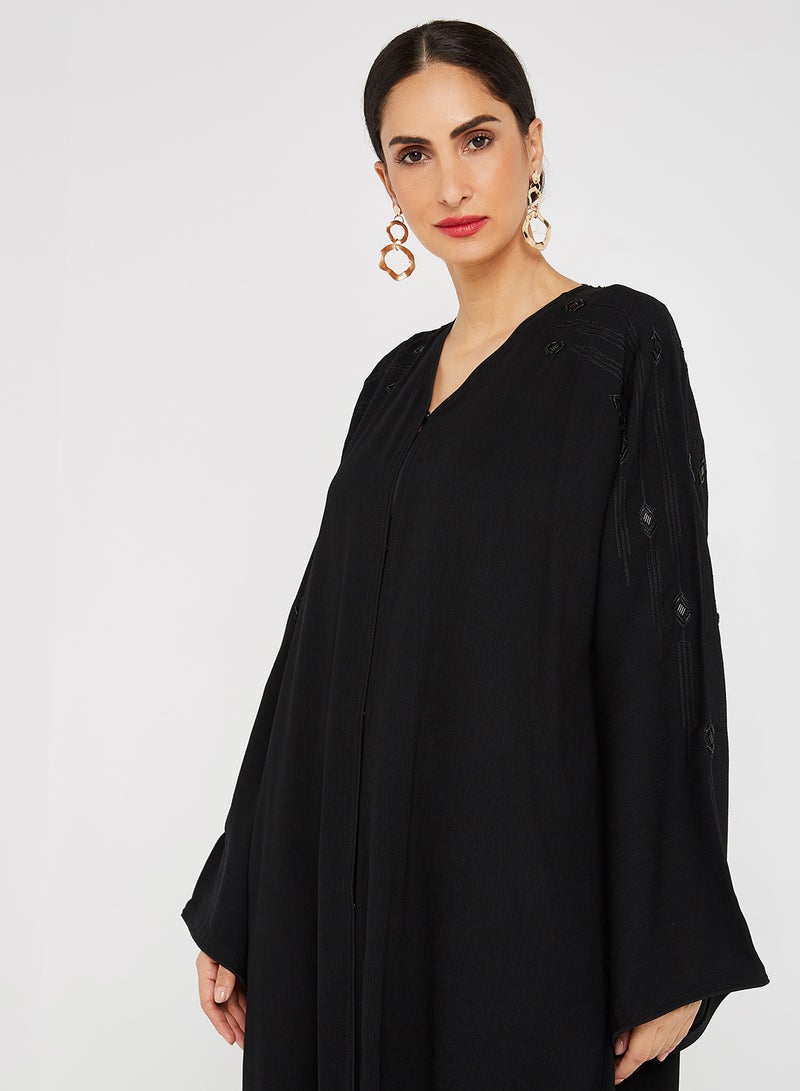 ROZA Embroidery Stone Work Abaya Wih Sheila Black  - Image 3