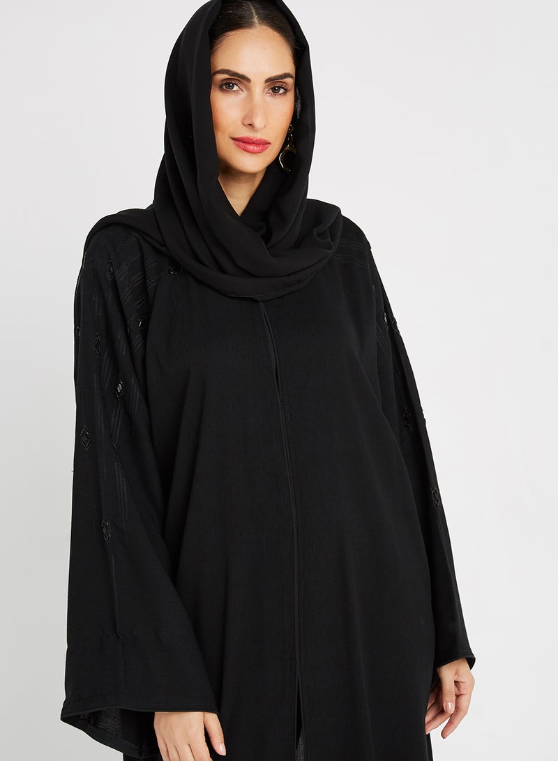 ROZA Embroidery Stone Work Abaya Wih Sheila Black  - Image 4