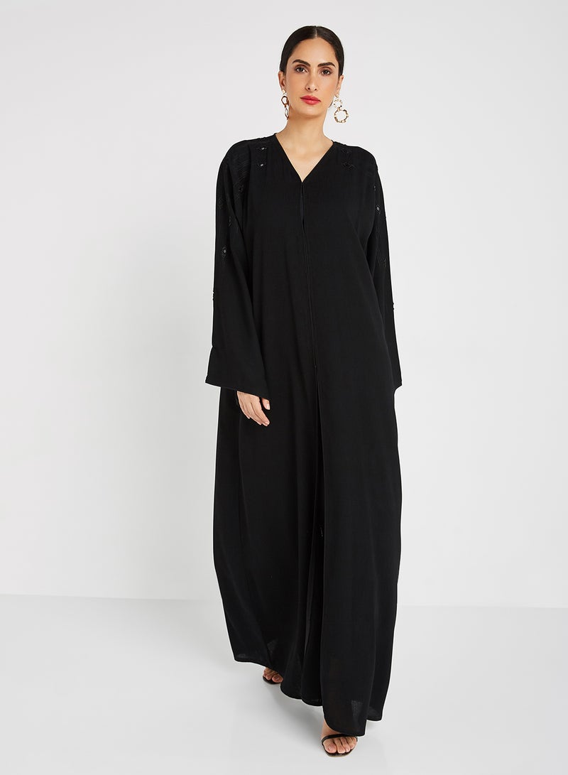 ROZA Embroidery Stone Work Abaya Wih Sheila Black  - Image 1