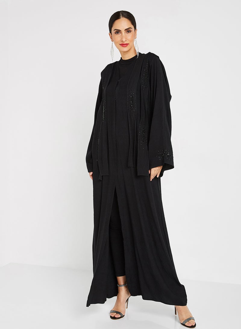 ROZA Stone Hand Work Abaya Black  - Image 1