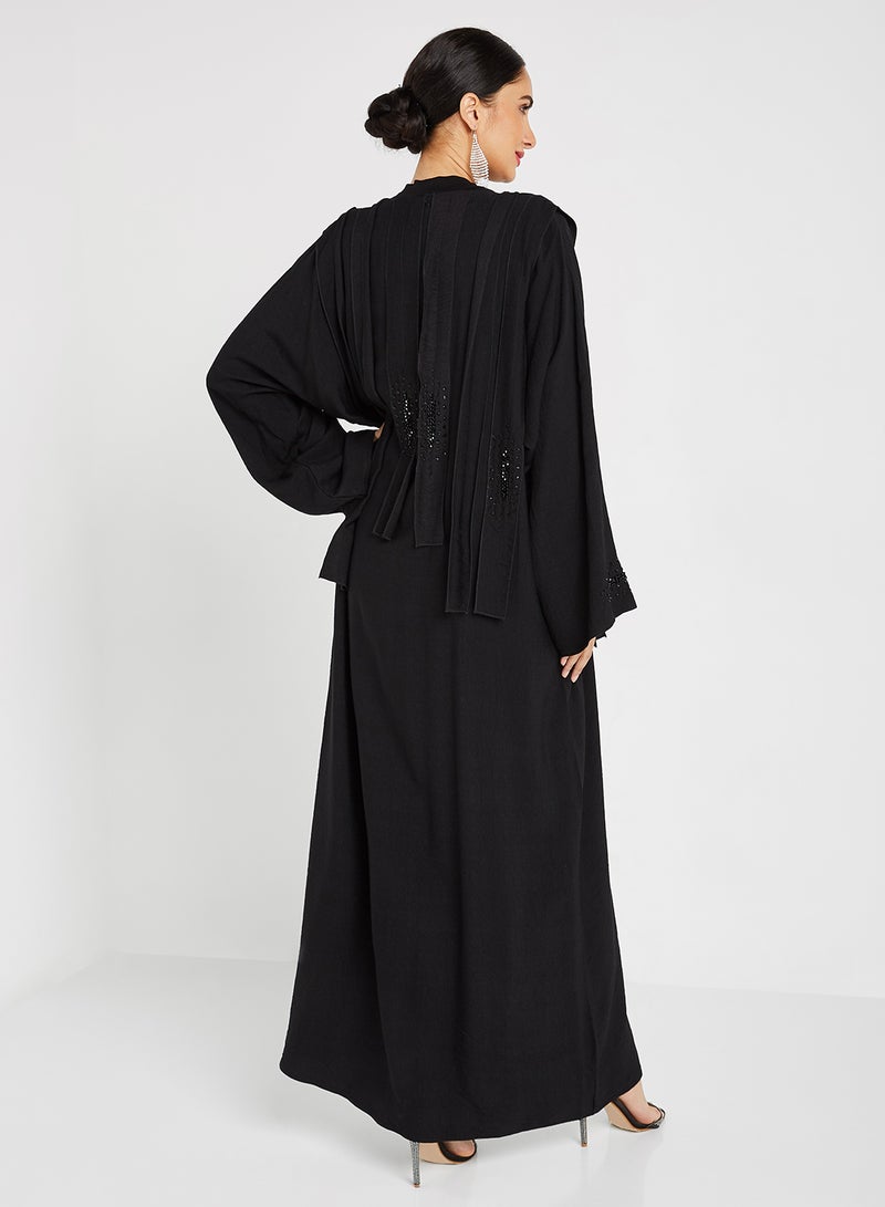 ROZA Stone Hand Work Abaya Black  - Image 2