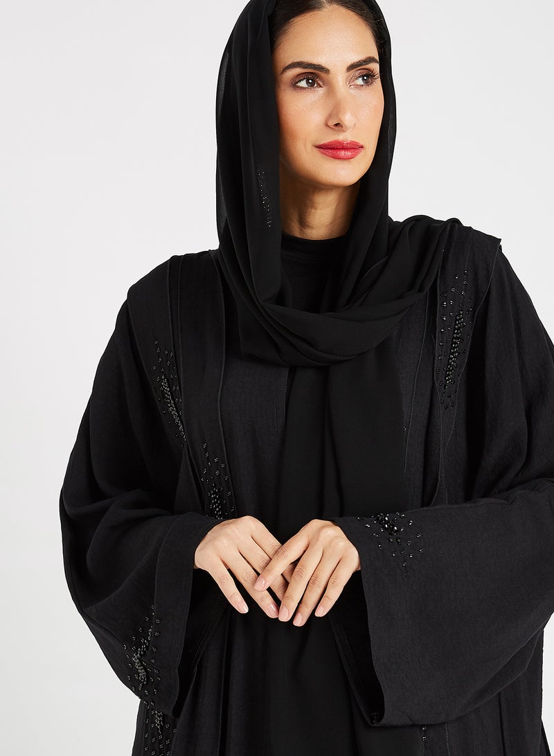 ROZA Stone Hand Work Abaya Black  - Image 4