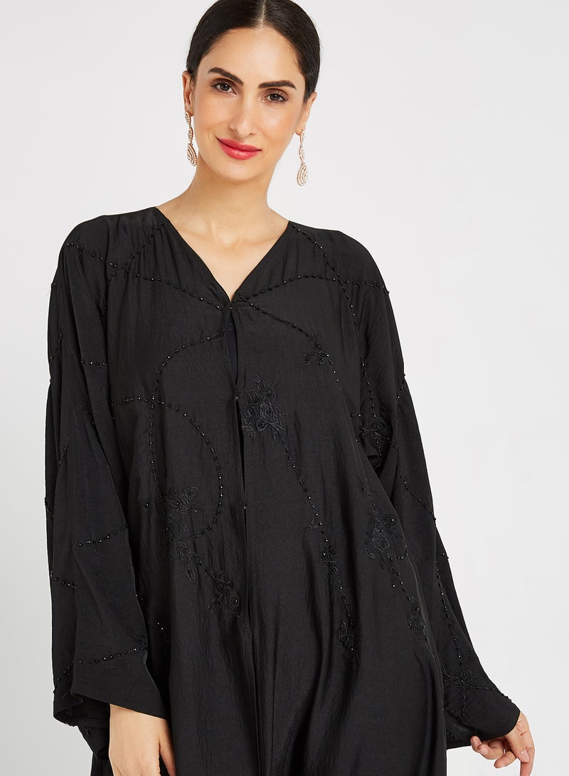 ROZA - Embroidery Stone Work Abaya Wih Sheila Black - Image 1
