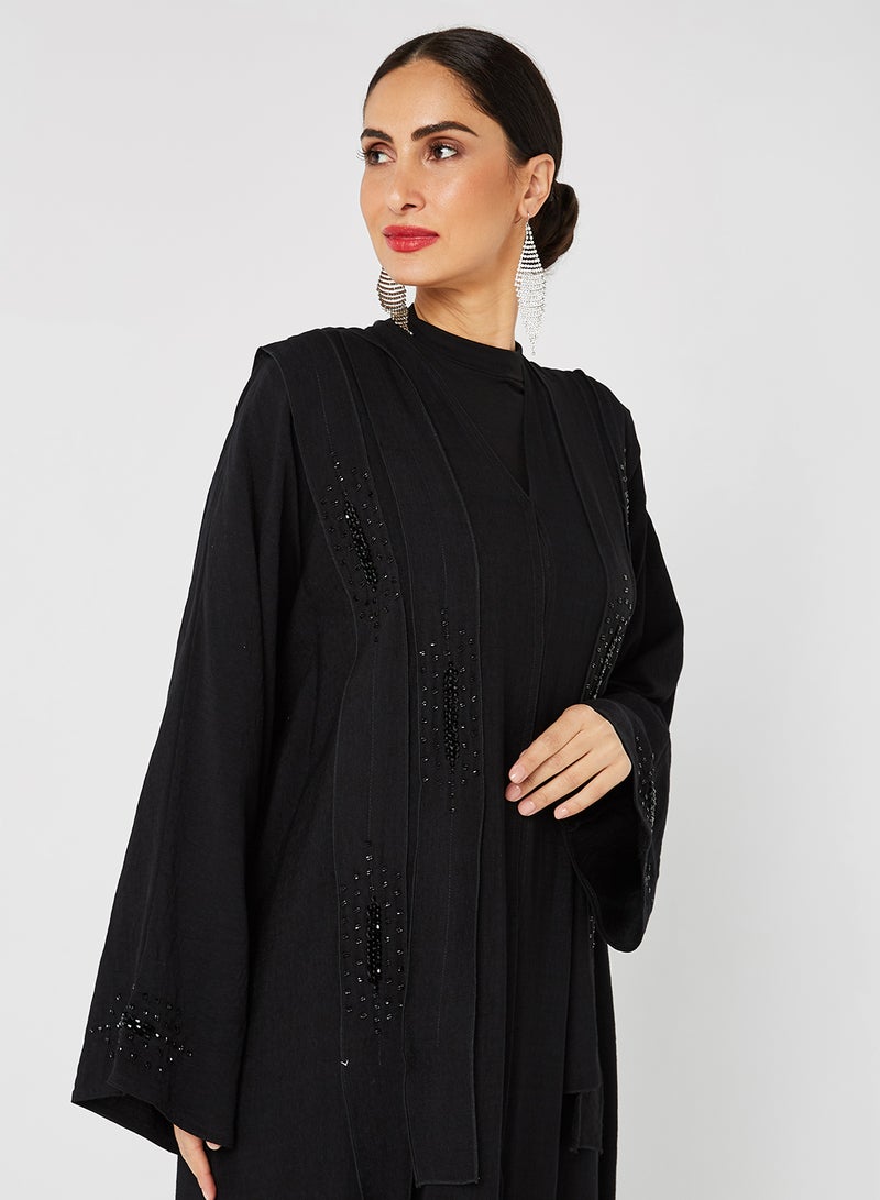 ROZA Stone Hand Work Abaya Black  - Image 3