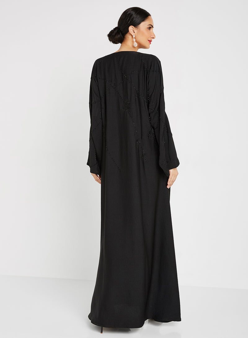ROZA - Embroidery Stone Work Abaya Wih Sheila Black - Image 1