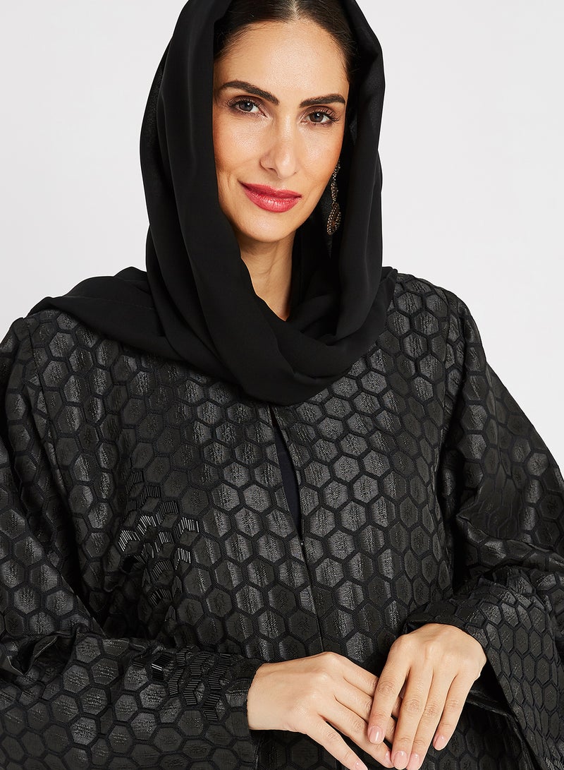 ROZA - Stone Hand Work Abaya Black - Image 1