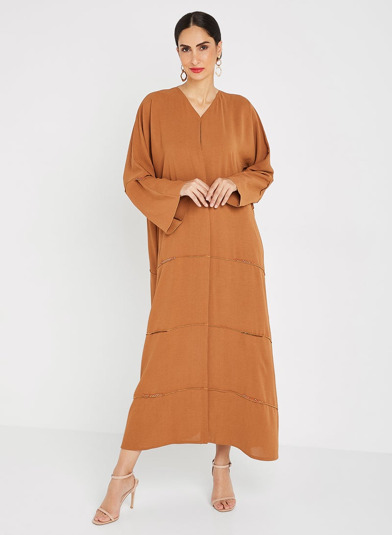 ROZA Stone Hand Work Abaya Brown  - Image 1