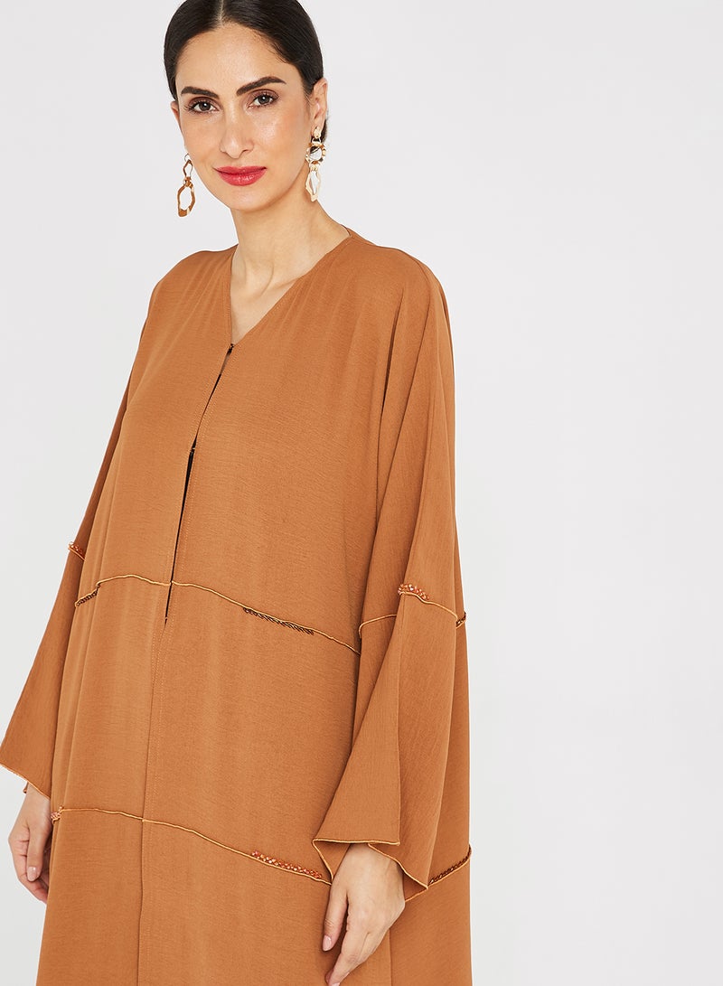 ROZA Stone Hand Work Abaya Brown  - Image 3