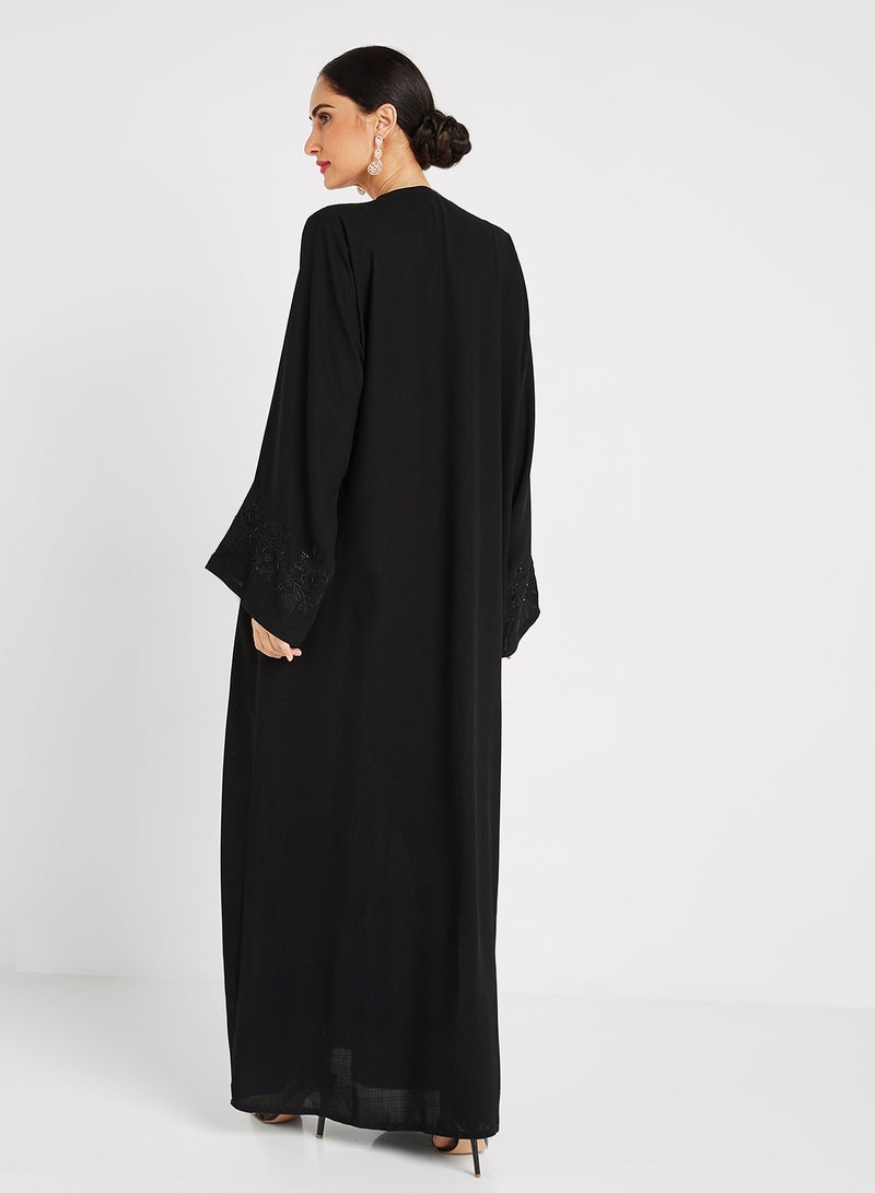 ROZA Embroidered Stone Hand Work Abaya Wih Sheila Black  - Image 2