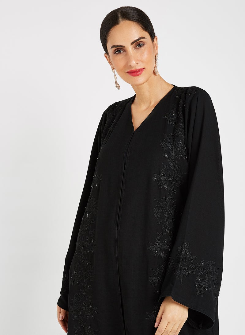 ROZA Embroidered Stone Hand Work Abaya Wih Sheila Black  - Image 3