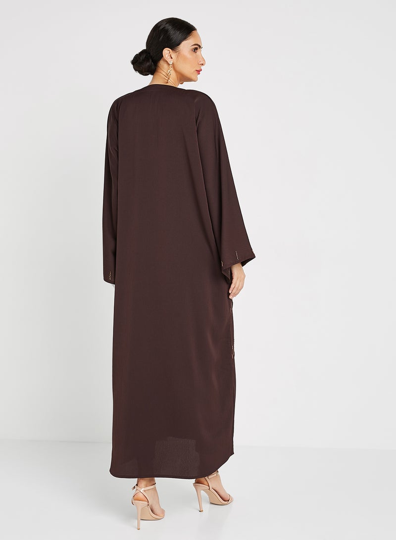 ROZA Stone Hand Work Abaya Brown  - Image 2