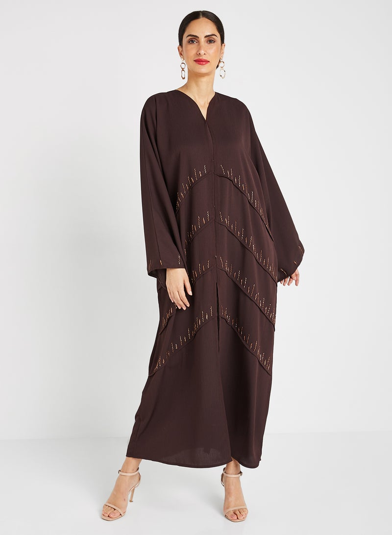 ROZA Stone Hand Work Abaya Brown  - Image 1