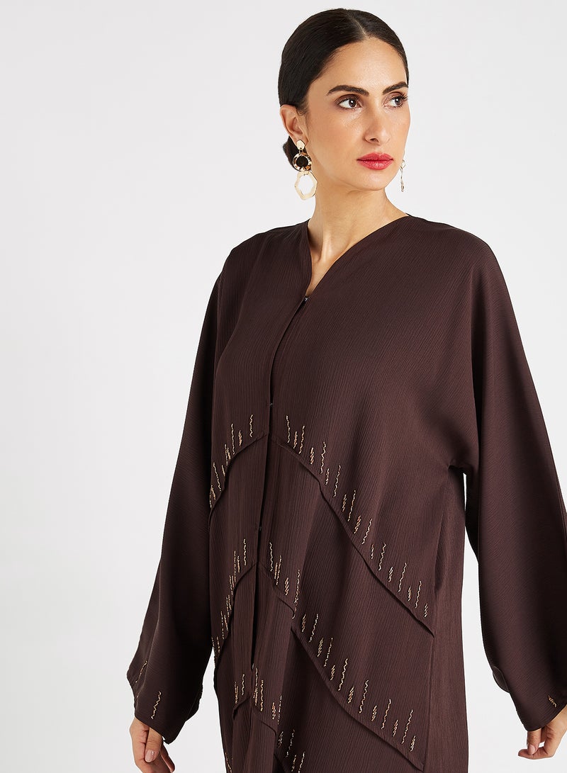 ROZA Stone Hand Work Abaya Brown  - Image 3