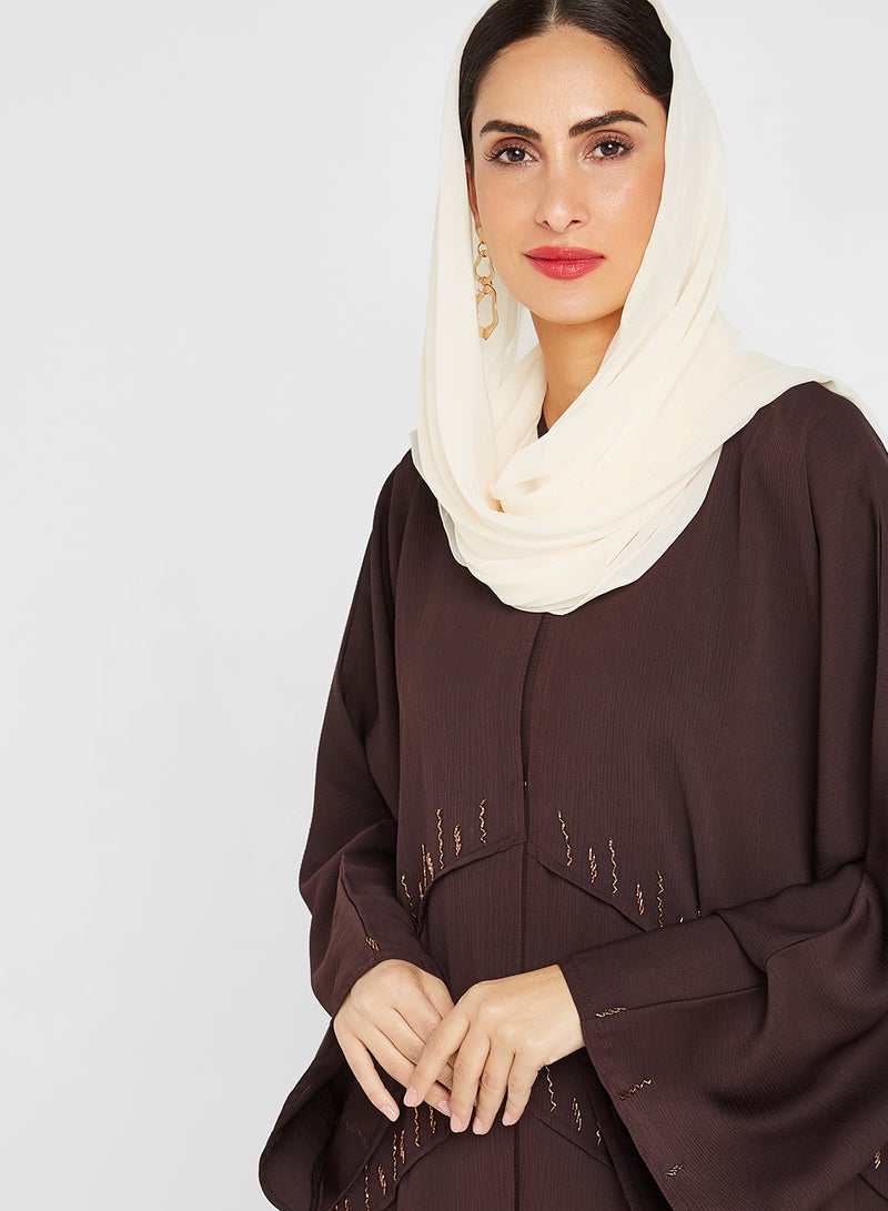 ROZA Stone Hand Work Abaya Brown  - Image 4