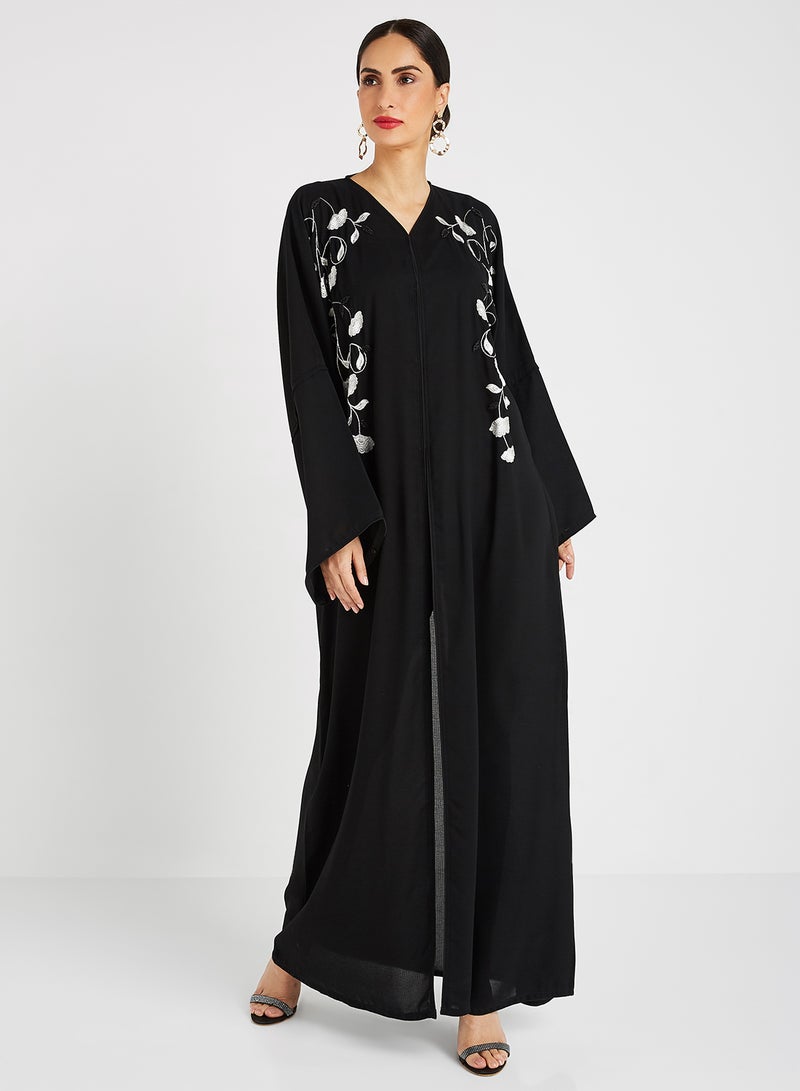 ROZA Embroidered Stone Hand Work Abaya Wih Sheila Black  - Image 1