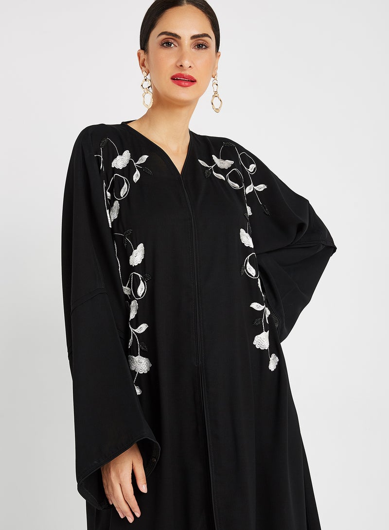 ROZA Embroidered Stone Hand Work Abaya Wih Sheila Black  - Image 3