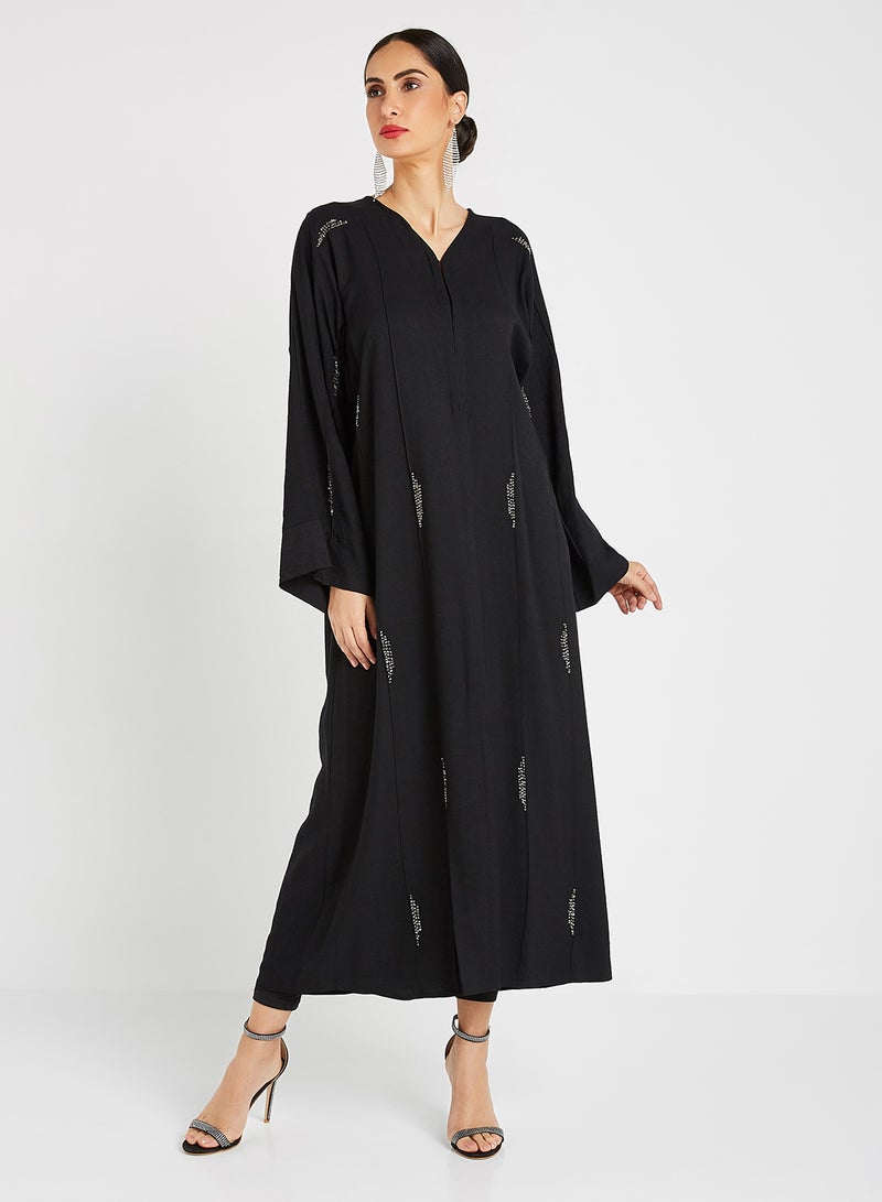 ROZA Stone Hand Work Abaya Wih Sheila Black  - Image 1