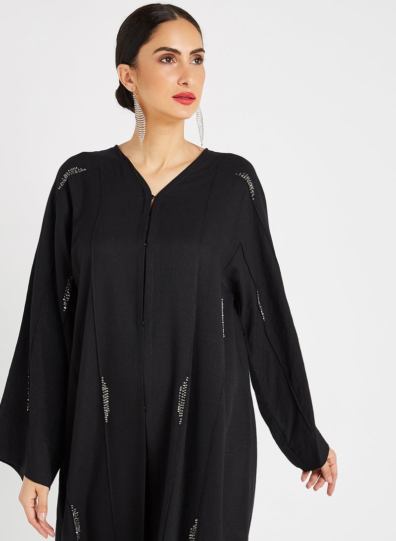 ROZA Stone Hand Work Abaya Wih Sheila Black  - Image 3