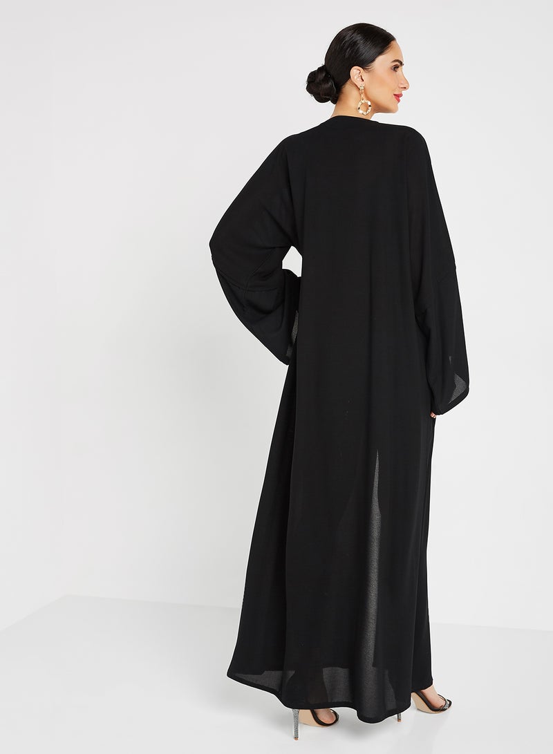 ROZA Embroidered Stone Hand Work Abaya Wih Sheila Black  - Image 2