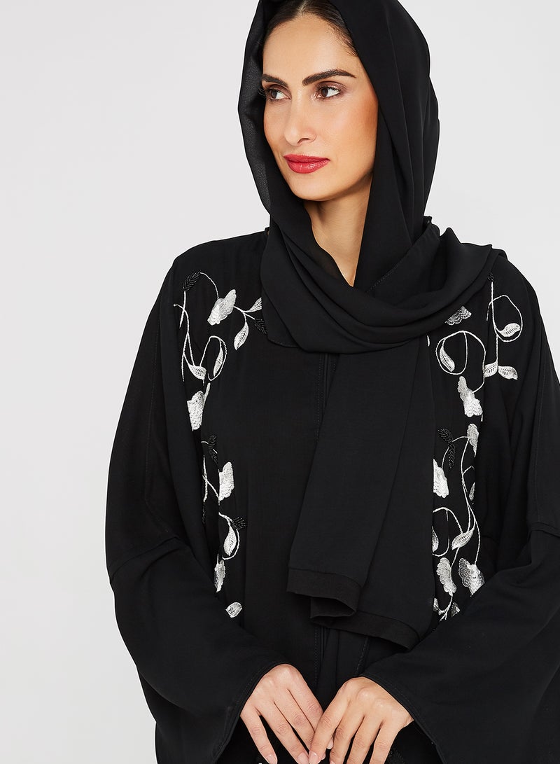 ROZA Embroidered Stone Hand Work Abaya Wih Sheila Black  - Image 4