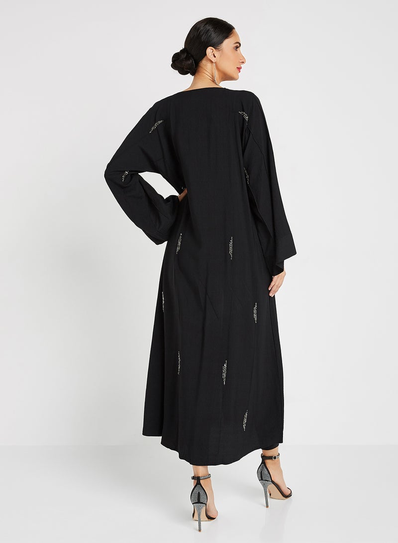 ROZA Stone Hand Work Abaya Wih Sheila Black  - Image 2