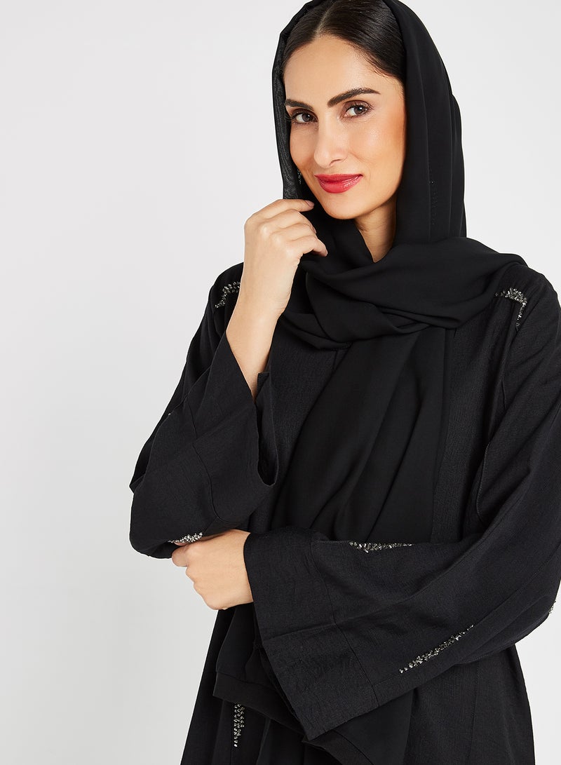 ROZA Stone Hand Work Abaya Wih Sheila Black  - Image 4