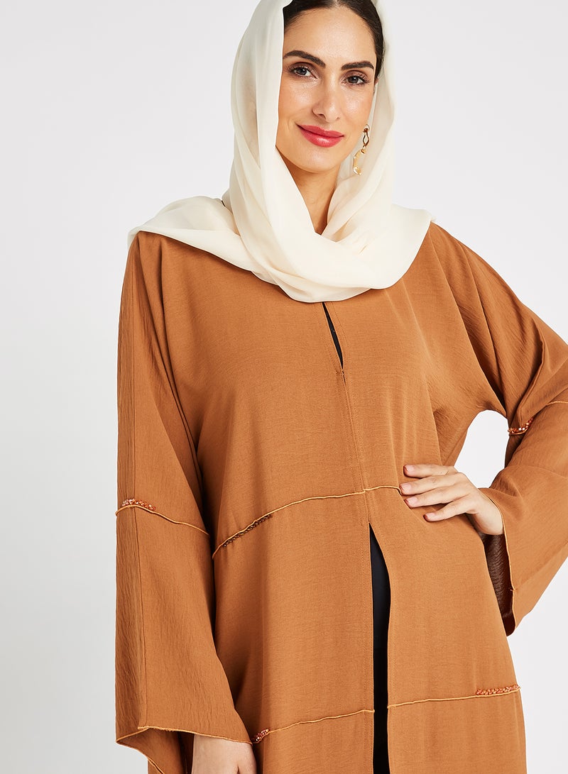 ROZA Stone Hand Work Abaya Brown  - Image 4