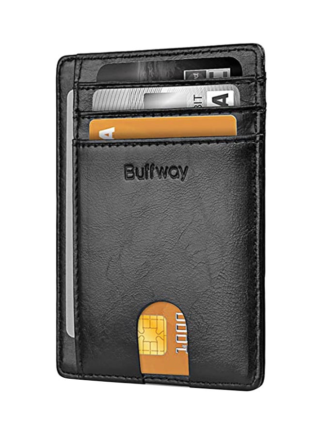 Buffway Slim Minimalist Leather Wallet Black - Image 1