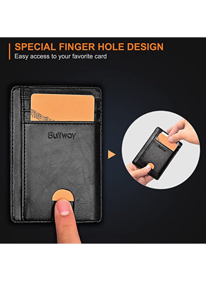 Buffway Slim Minimalist Leather Wallet Black - Image 3