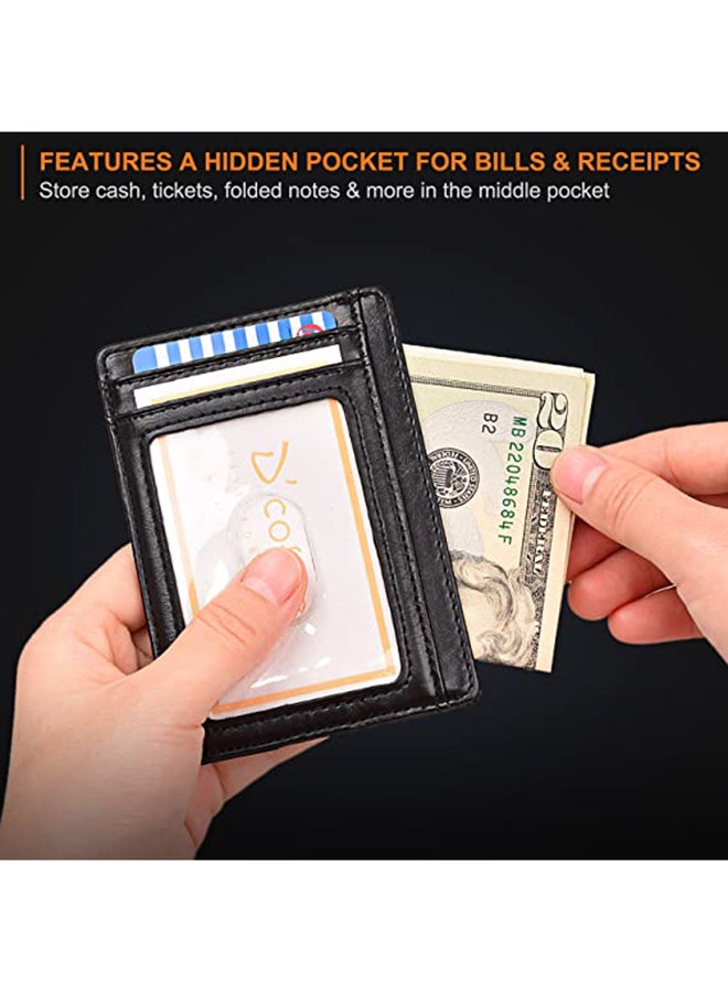 Buffway Slim Minimalist Leather Wallet Black - Image 5