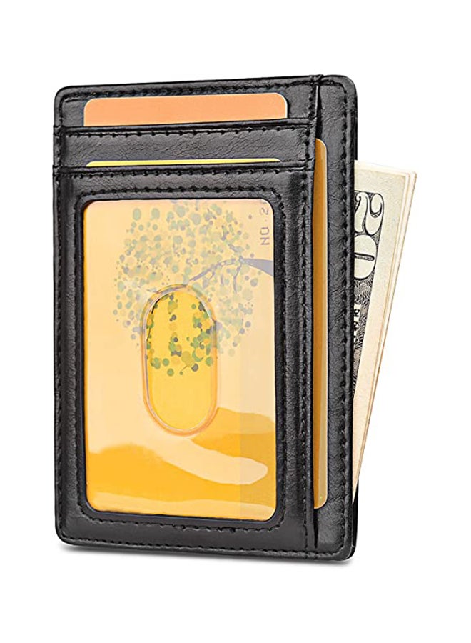 Buffway Slim Minimalist Leather Wallet Black - Image 2