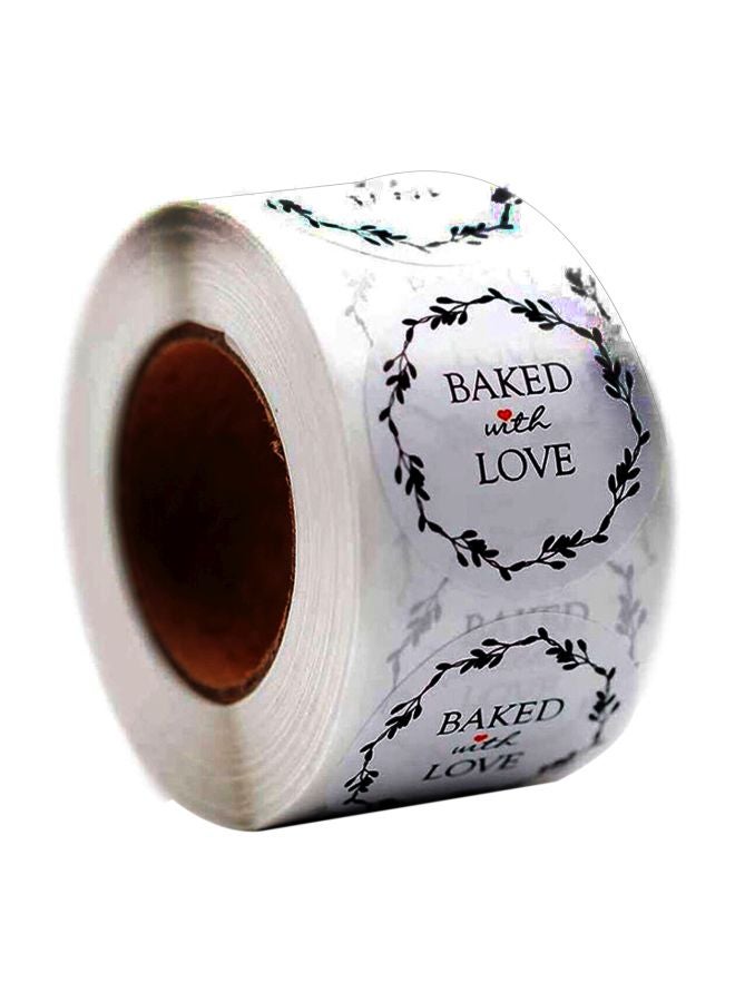 طقم لصاقات بطبعة ’Baked With Love‘ من 500 قطعة أبيض/ أسود