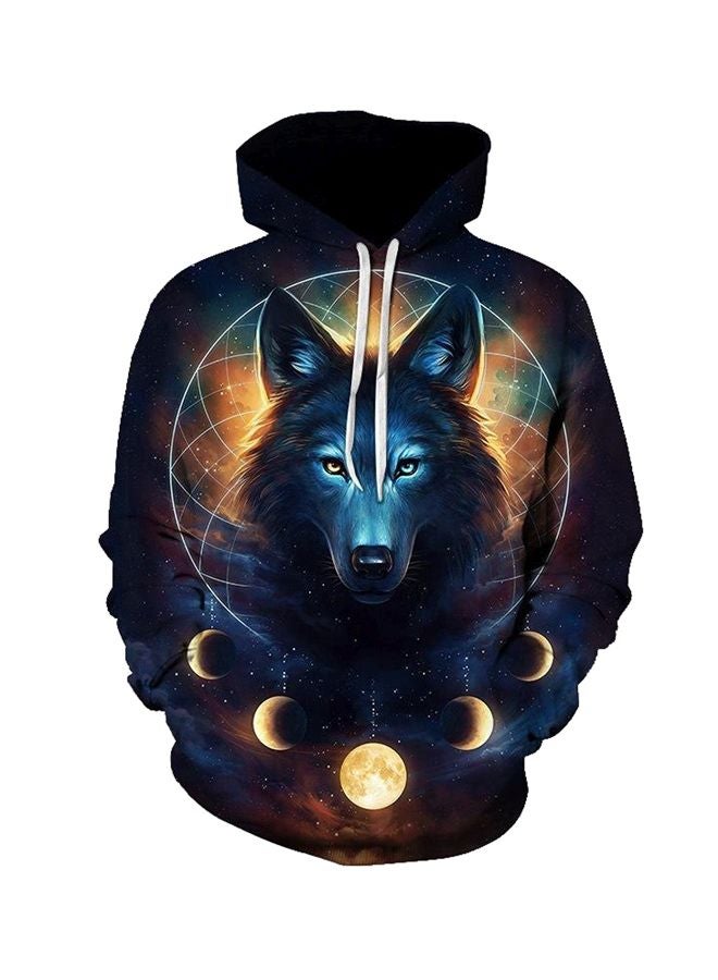 Lucky - Wolf Printed Hoodie Blue/Yellow/Black - Image 1