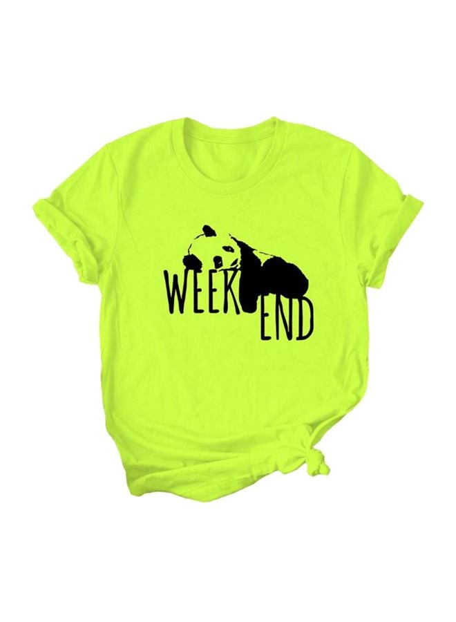 تيشيرت مزين بطبعة باندا وعبارة "weekend" أخضر/ أسود - Image 1