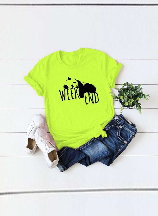 تيشيرت مزين بطبعة باندا وعبارة "weekend" أخضر/ أسود - Image 2