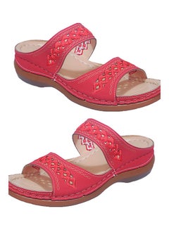 Women Faux Leather Anti Slip Low Wedge Sandals Hollow out Platform Slippers Red