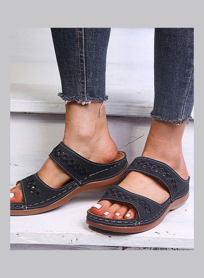 Generic - Women Faux Leather Anti Slip Low Wedge Sandals Hollow out Platform Slippers Red - Image 1